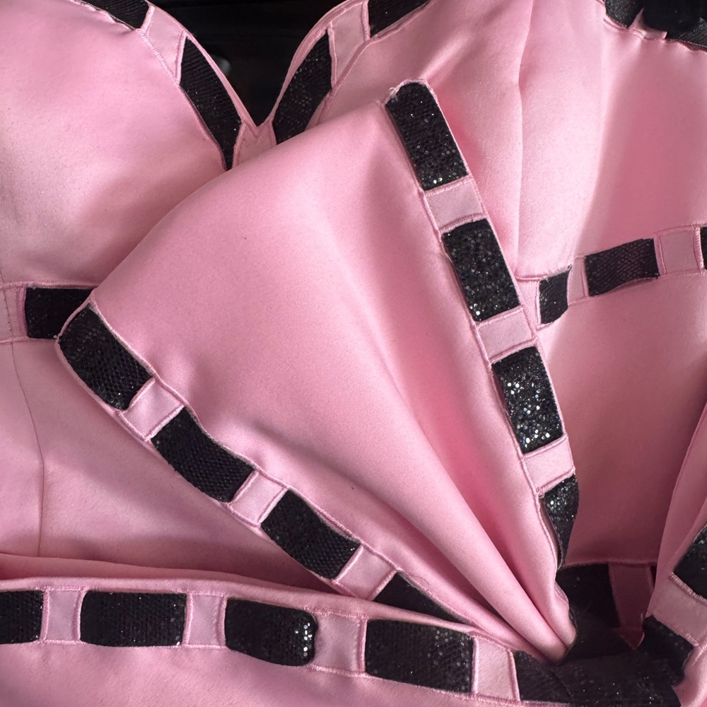 Terani Couture Strapless Pink Dress with Black Detailing - Picture 3 of 8